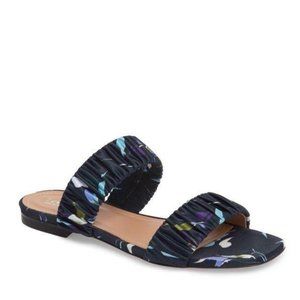 NEW Lewit Elena Satin Slide Sandal Navy Floral 10